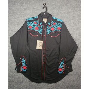 Rockmount Ranch Wear Men's Red And Turquoise Embroidered Western Shirt In Black